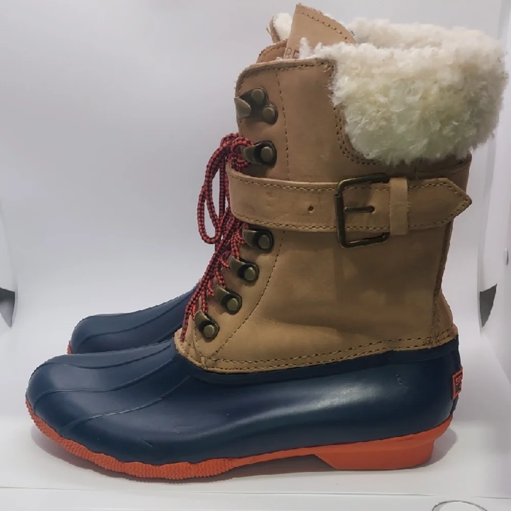 Sperry Top-Sider Womens Shearwater Leather Duck Boot Tan‎ Navy Size 6 STS82064